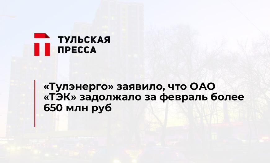 "Тулэнерго" заявило, что ОАО "ТЭК" задолжало за февраль более 650 млн руб