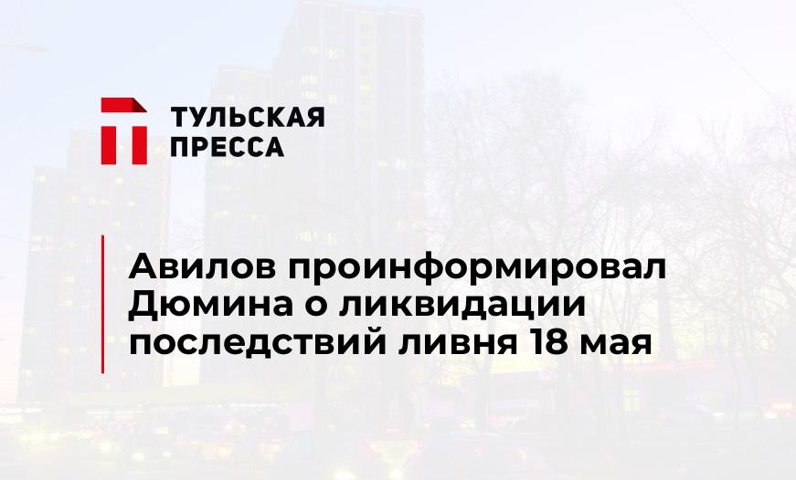 Авилов проинформировал Дюмина о ликвидации последствий ливня 18 мая