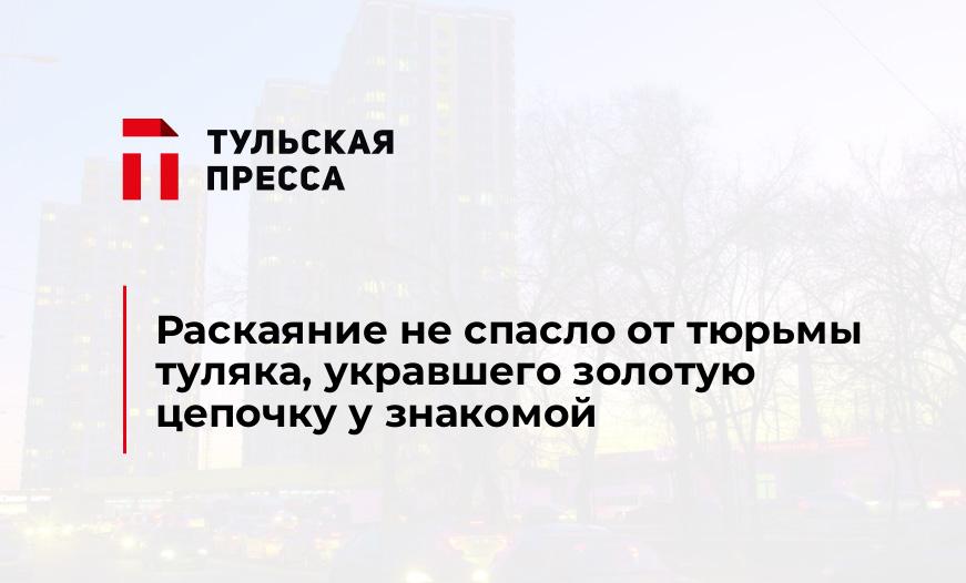 Раскаяние не спасло от тюрьмы туляка, укравшего золотую цепочку у знакомой