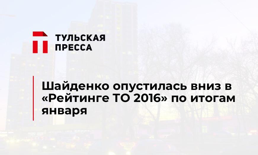 Шайденко опустилась вниз в "Рейтинге ТО 2016" по итогам января
