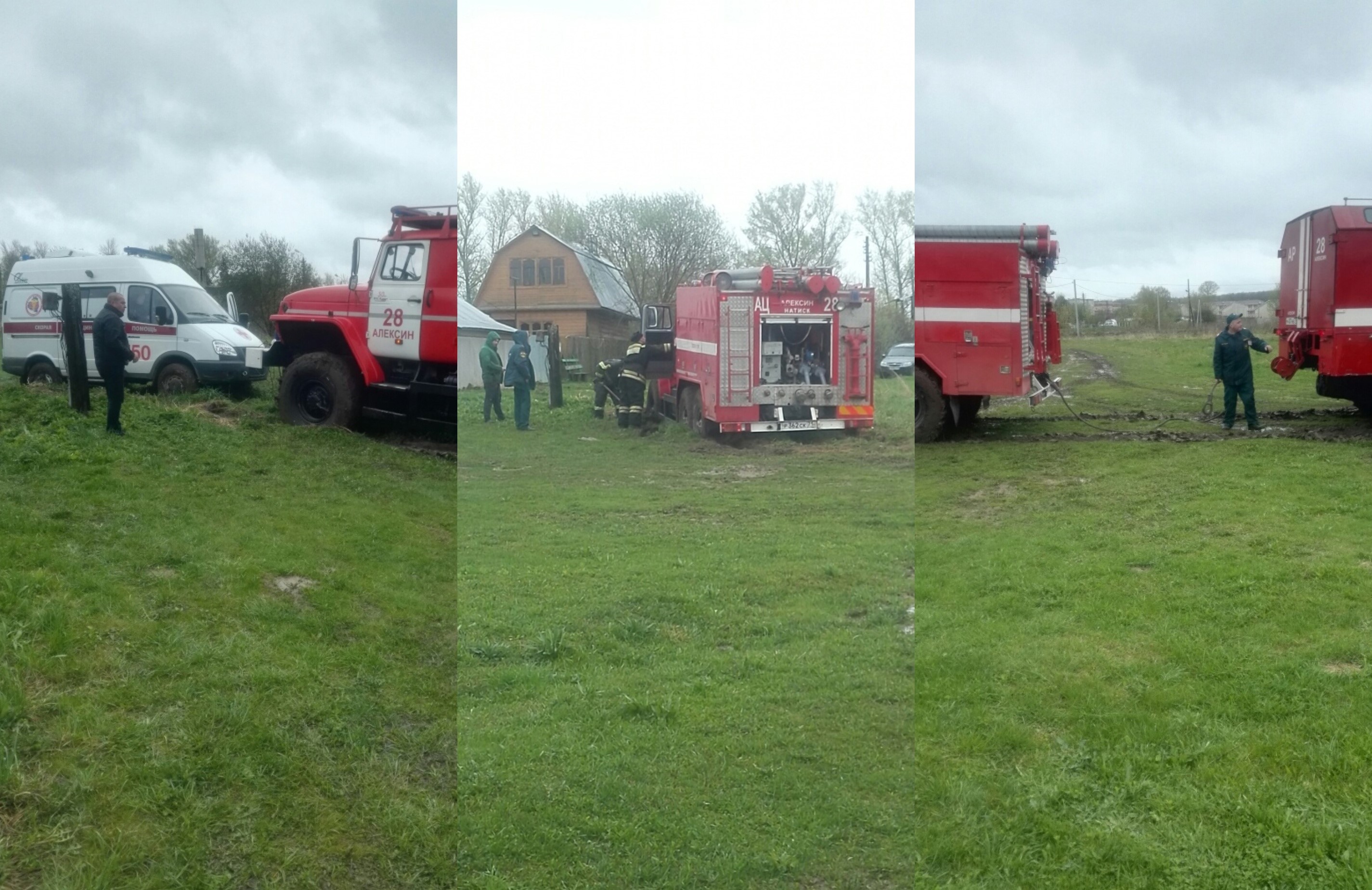В Алексине машина скорой помощи застряла в грязи. На помощь приехали пожарные и тоже застряли