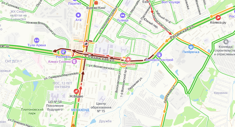 Тула пробки сейчас онлайн карта смотреть в туле